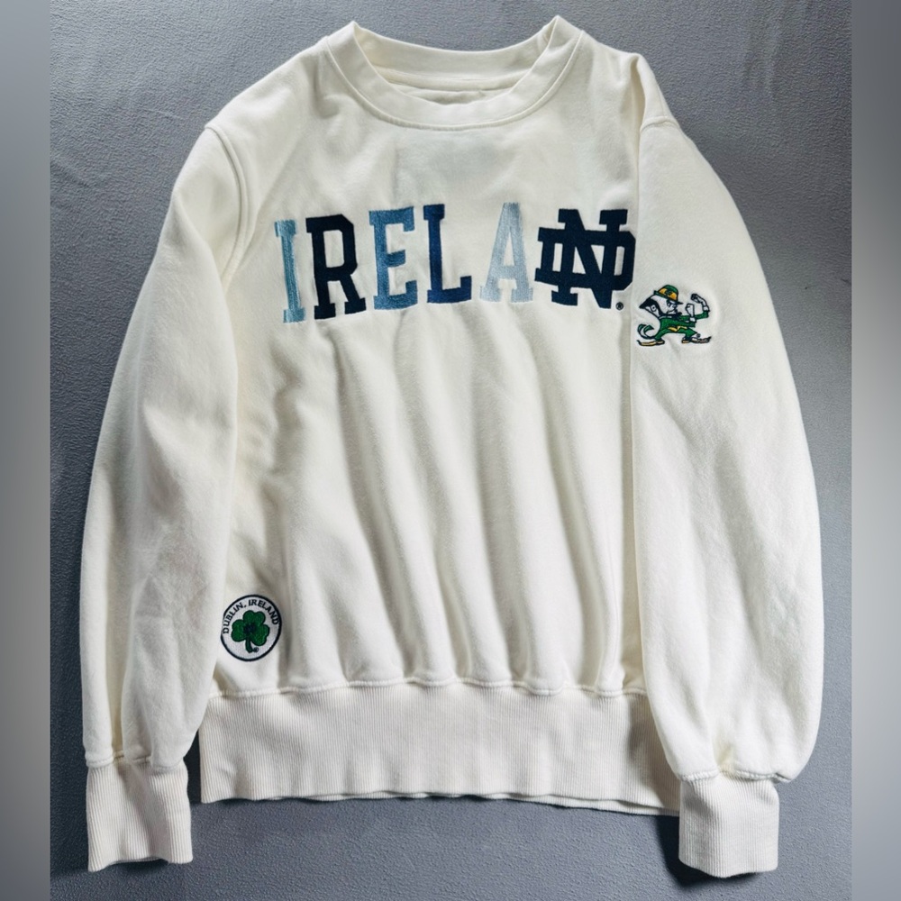 Lansdowne Womens Notre Dame Cream & Blue Crew Sweatshirt With Logos Size Small